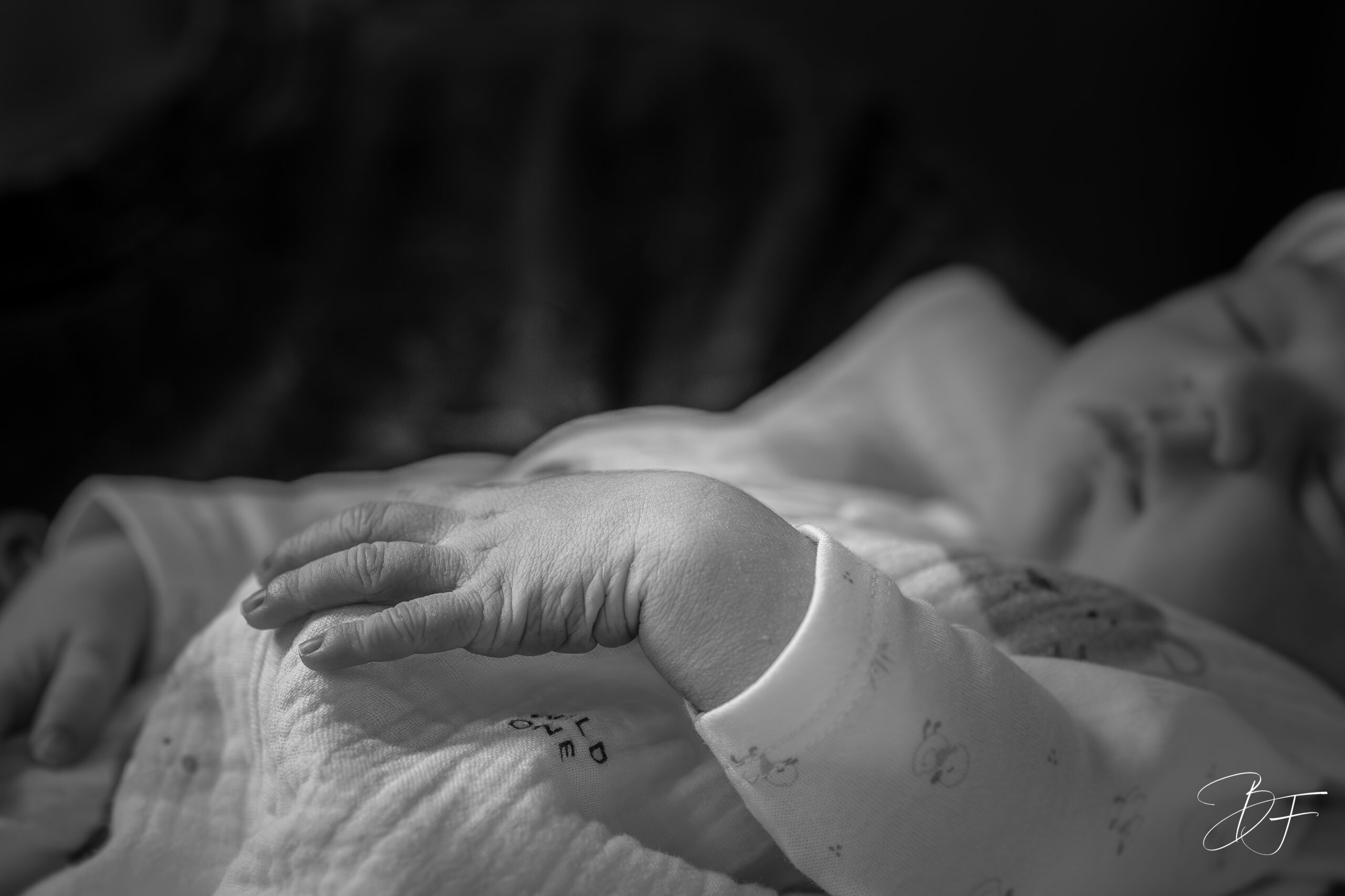 Bébé nouveau-né photographié dans un cadre doux et élégant en Nouvelle-Calédonie par BFO Photographie