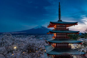 Vue panoramique du mont Fuji dans un paysage japonais présentée en tableau mural
